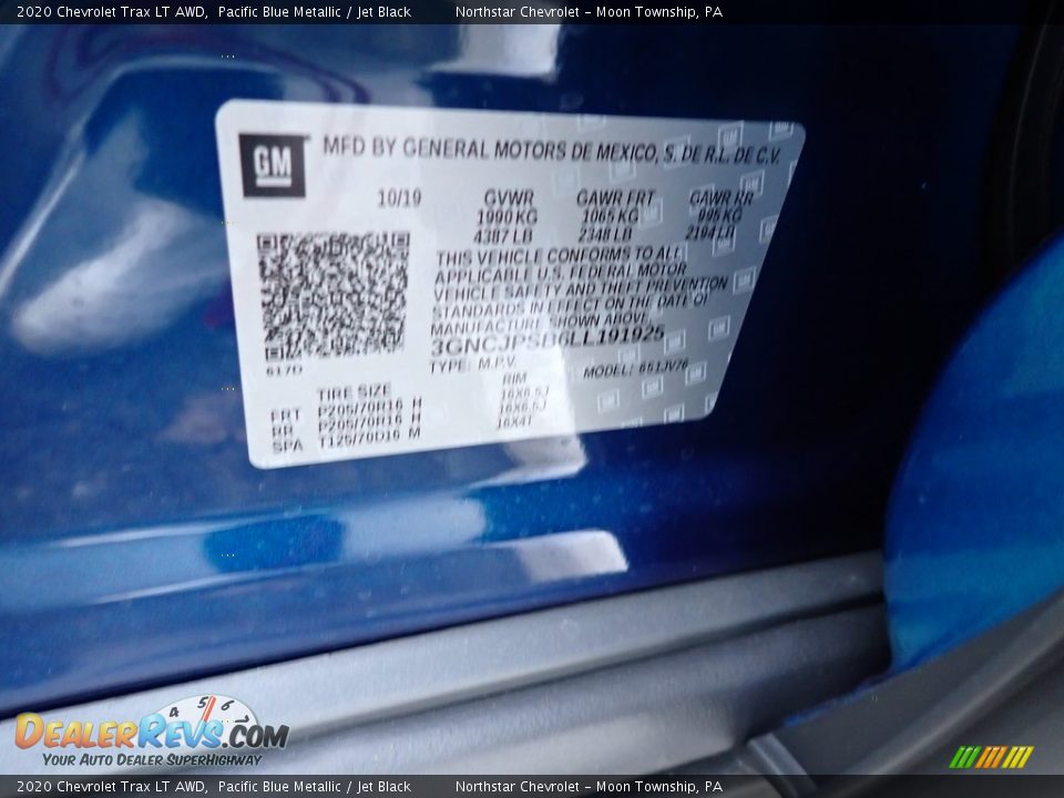 2020 Chevrolet Trax LT AWD Pacific Blue Metallic / Jet Black Photo #16