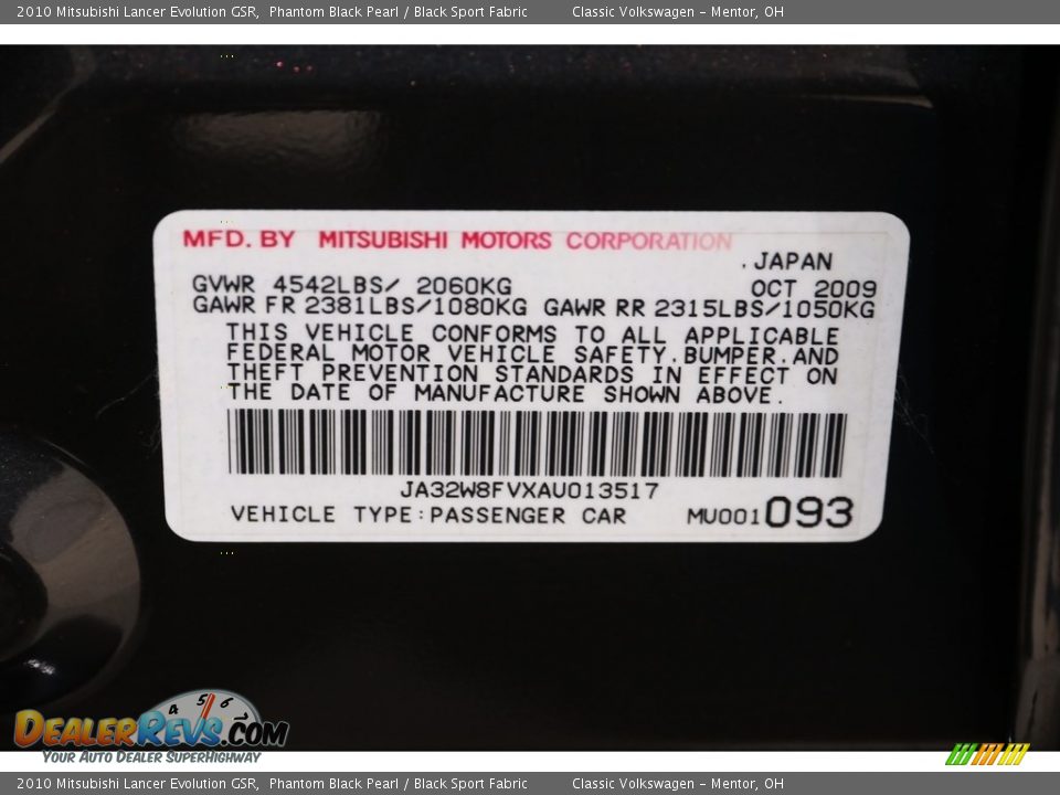 2010 Mitsubishi Lancer Evolution GSR Phantom Black Pearl / Black Sport Fabric Photo #20