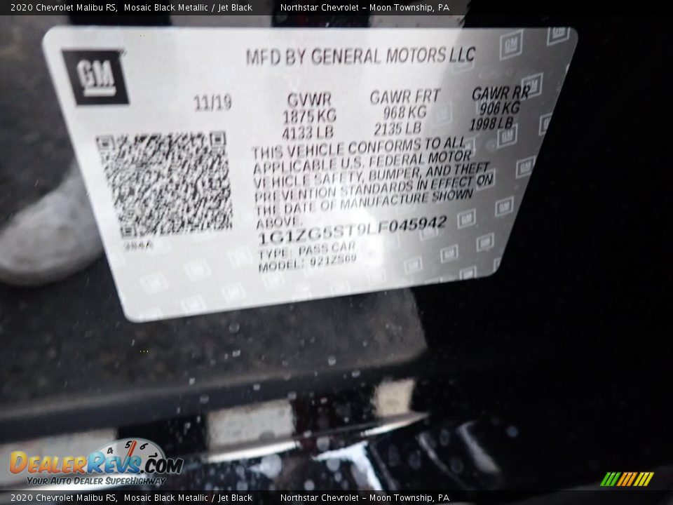 2020 Chevrolet Malibu RS Mosaic Black Metallic / Jet Black Photo #15