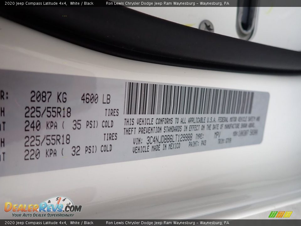 2020 Jeep Compass Latitude 4x4 White / Black Photo #13