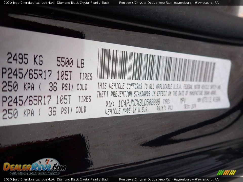 2020 Jeep Cherokee Latitude 4x4 Diamond Black Crystal Pearl / Black Photo #14