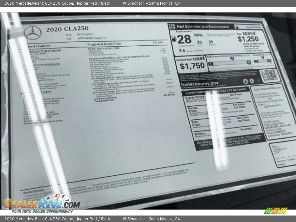 2020 Mercedes-Benz CLA 250 Coupe Window Sticker Photo #10