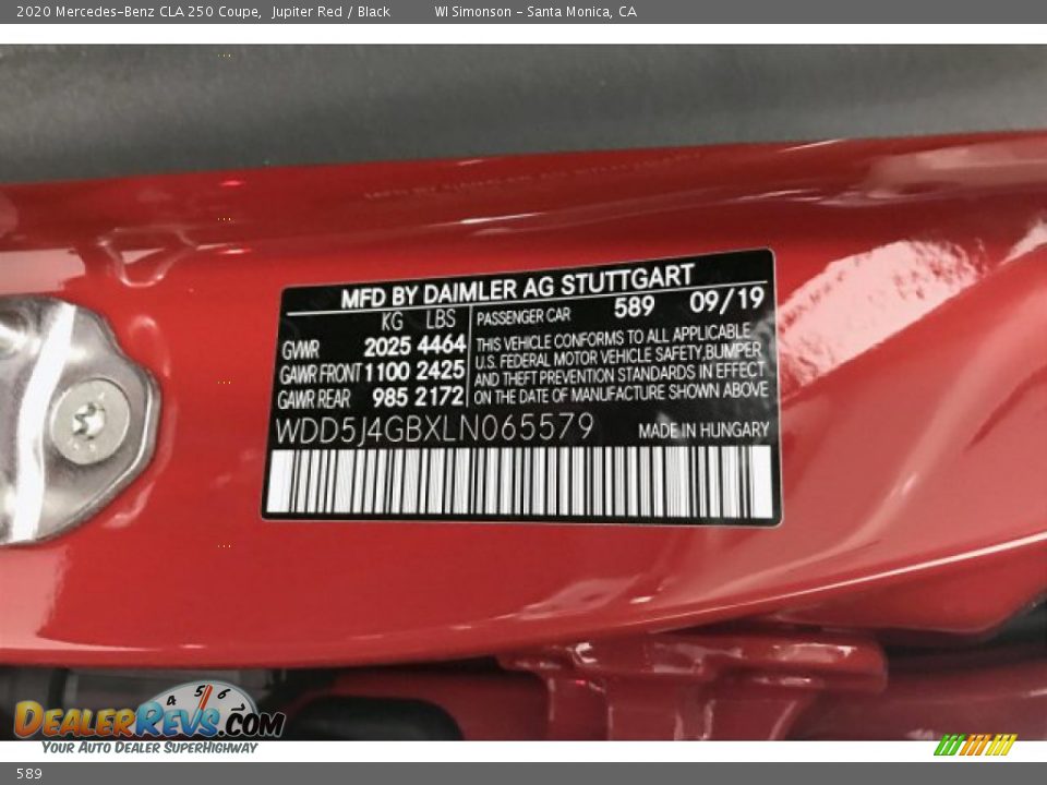 Mercedes-Benz Color Code 589 Jupiter Red