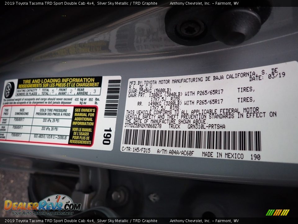 2019 Toyota Tacoma TRD Sport Double Cab 4x4 Silver Sky Metallic / TRD Graphite Photo #15