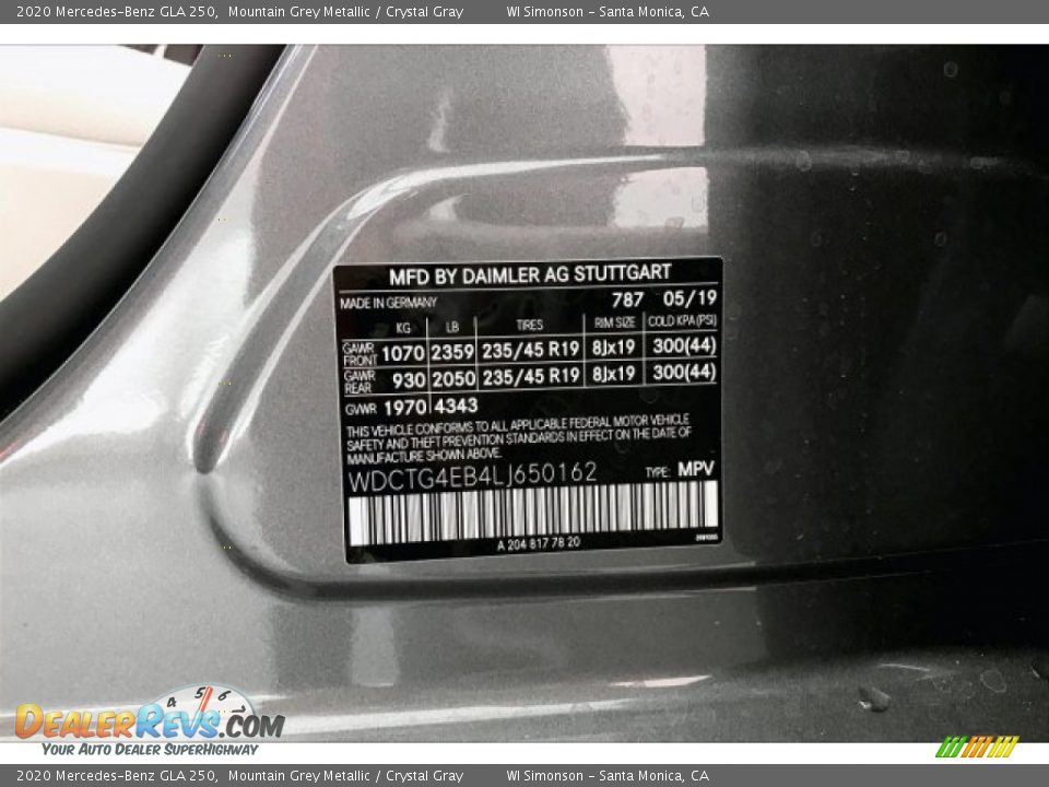 2020 Mercedes-Benz GLA 250 Mountain Grey Metallic / Crystal Gray Photo #11