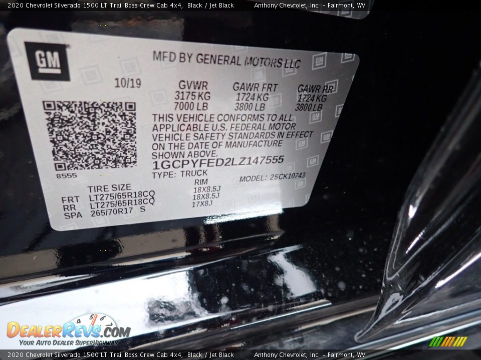 2020 Chevrolet Silverado 1500 LT Trail Boss Crew Cab 4x4 Black / Jet Black Photo #15