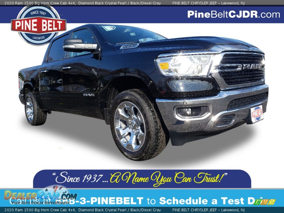 2020 Ram 1500 Big Horn Crew Cab 4x4 Diamond Black Crystal Pearl / Black/Diesel Gray Photo #1