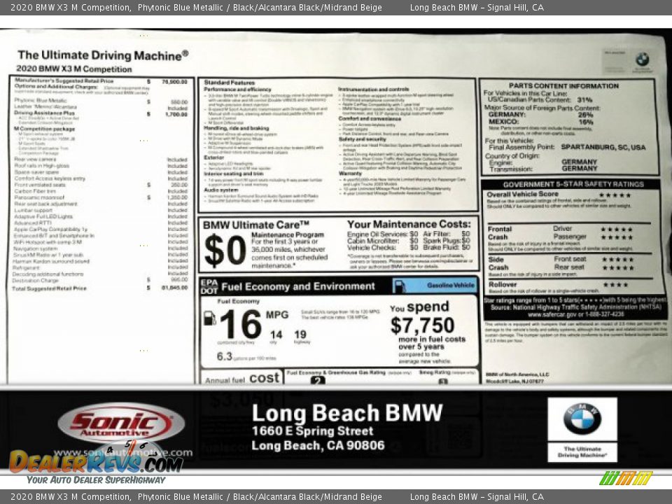 2020 BMW X3 M Competition Phytonic Blue Metallic / Black/Alcantara Black/Midrand Beige Photo #10