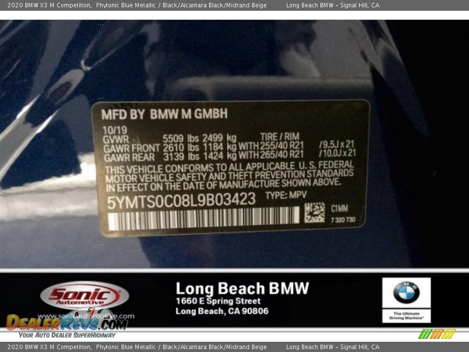 2020 BMW X3 M Competition Phytonic Blue Metallic / Black/Alcantara Black/Midrand Beige Photo #11