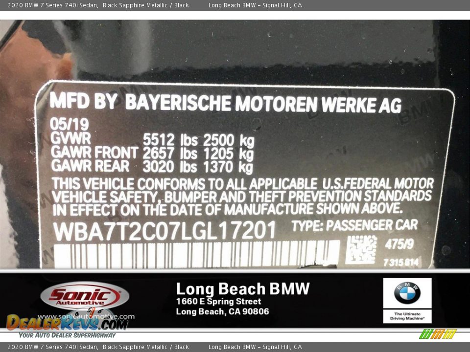 2020 BMW 7 Series 740i Sedan Black Sapphire Metallic / Black Photo #11