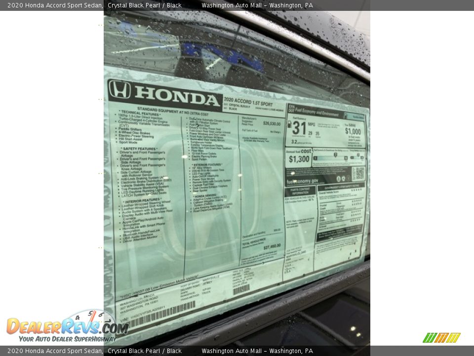 2020 Honda Accord Sport Sedan Window Sticker Photo #15