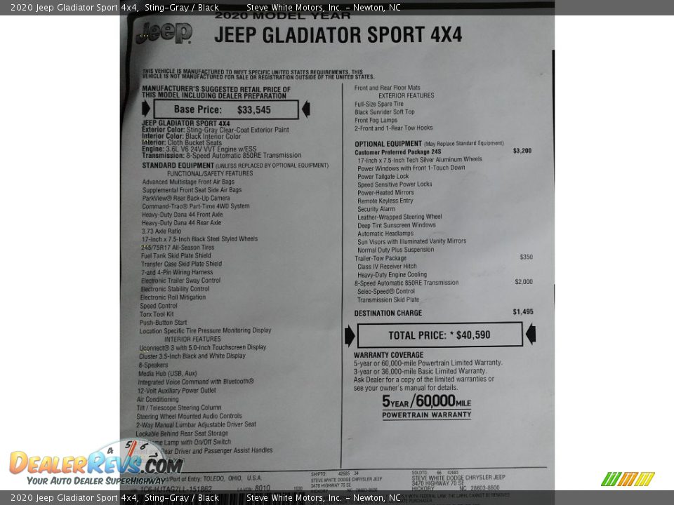 2020 Jeep Gladiator Sport 4x4 Window Sticker Photo #29