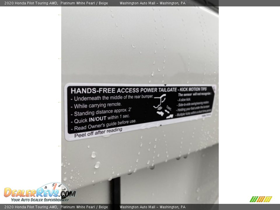 Info Tag of 2020 Honda Pilot Touring AWD Photo #22