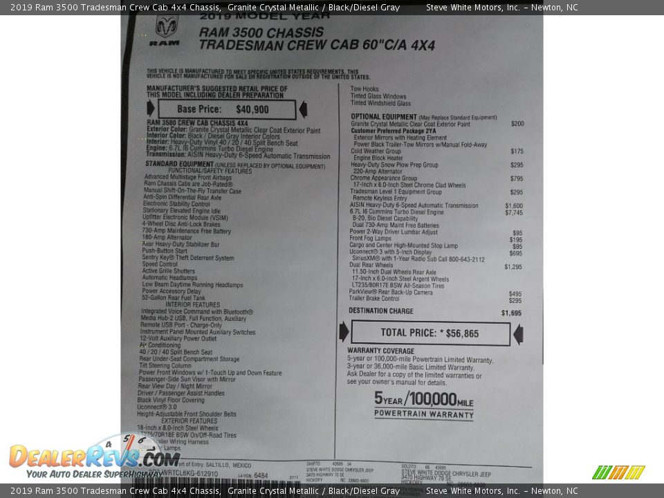 2019 Ram 3500 Tradesman Crew Cab 4x4 Chassis Granite Crystal Metallic / Black/Diesel Gray Photo #26