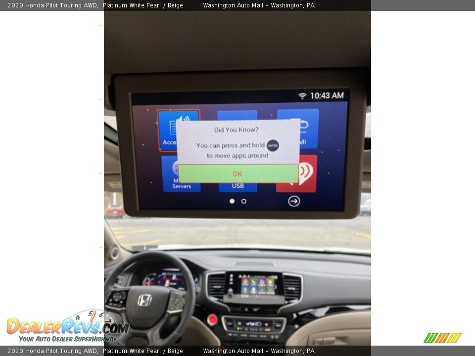 2020 Honda Pilot Touring AWD Platinum White Pearl / Beige Photo #33