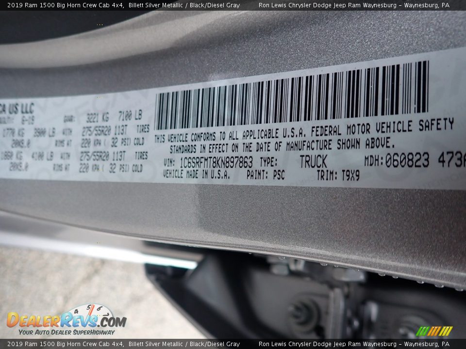 2019 Ram 1500 Big Horn Crew Cab 4x4 Billett Silver Metallic / Black/Diesel Gray Photo #14