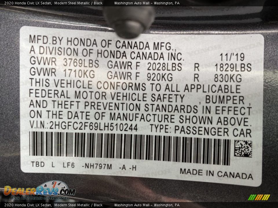 2020 Honda Civic LX Sedan Modern Steel Metallic / Black Photo #9