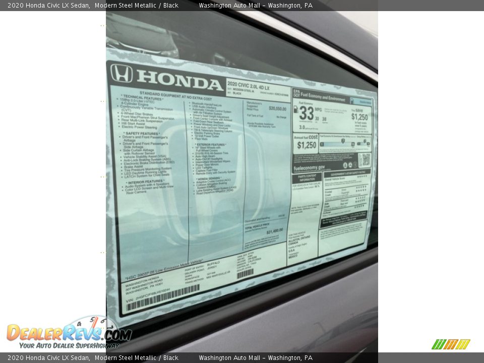 2020 Honda Civic LX Sedan Modern Steel Metallic / Black Photo #15