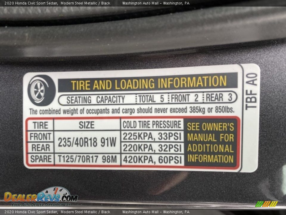 2020 Honda Civic Sport Sedan Modern Steel Metallic / Black Photo #8