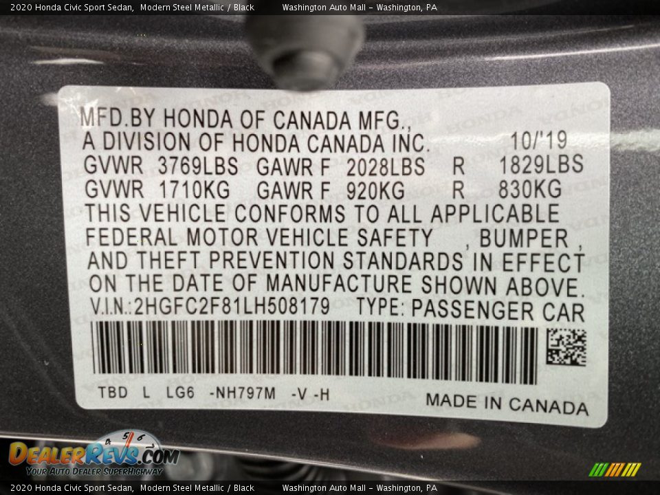 2020 Honda Civic Sport Sedan Modern Steel Metallic / Black Photo #9