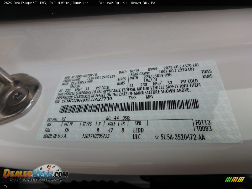 Ford Color Code YZ Oxford White