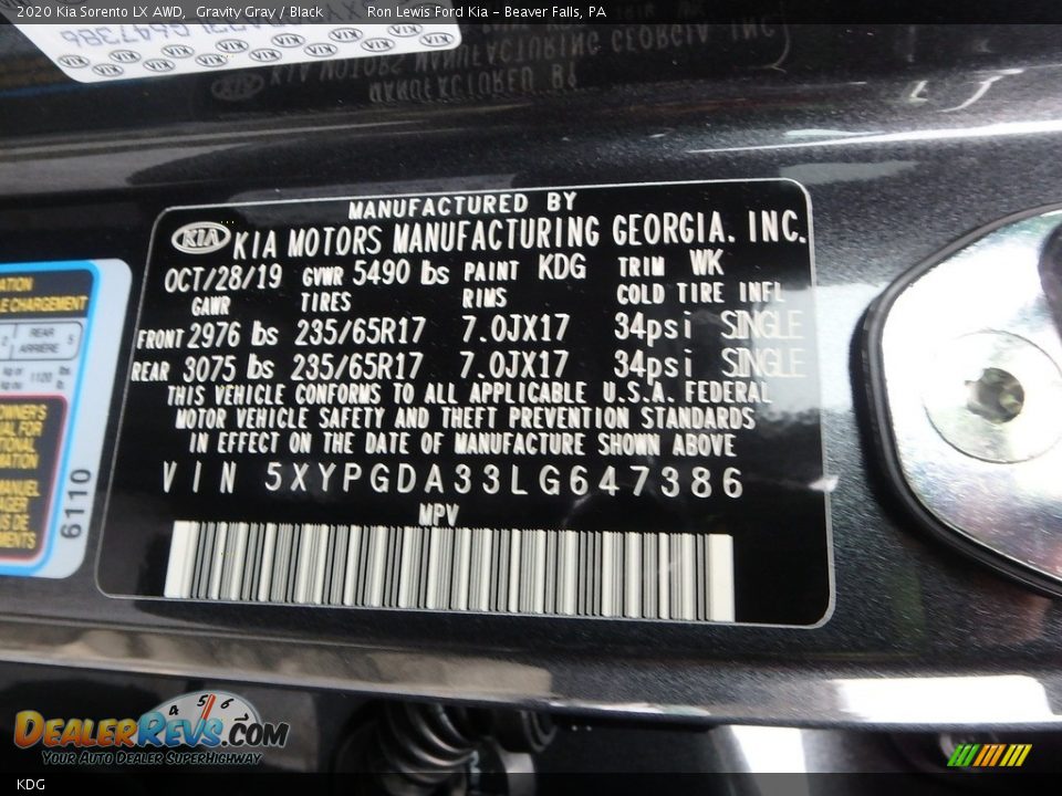 Kia Color Code KDG Gravity Gray