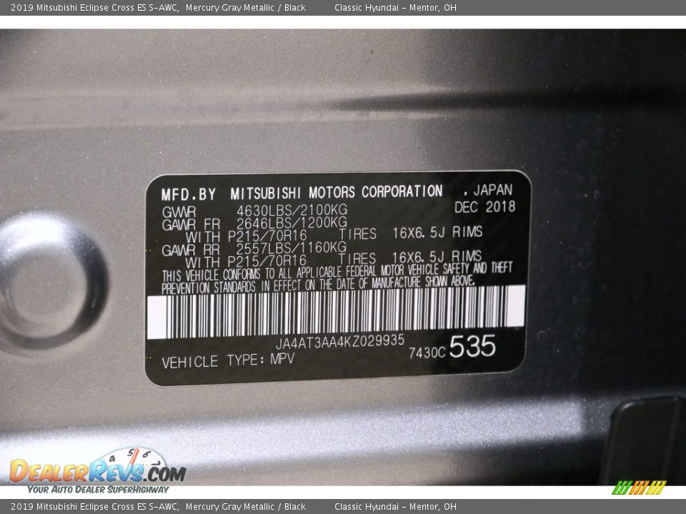 2019 Mitsubishi Eclipse Cross ES S-AWC Mercury Gray Metallic / Black Photo #20