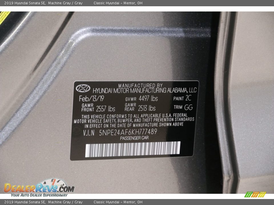 2019 Hyundai Sonata SE Machine Gray / Gray Photo #21