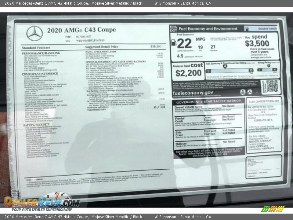 2020 Mercedes-Benz C AMG 43 4Matic Coupe Window Sticker Photo #11