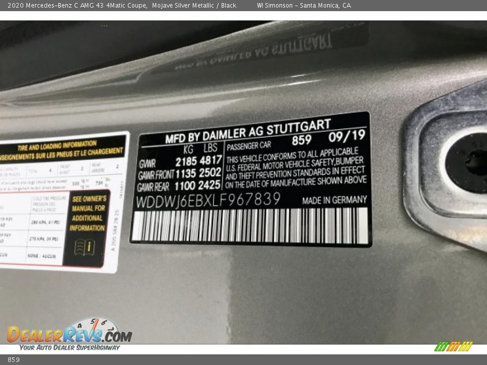 Mercedes-Benz Color Code 859 Mojave Silver Metallic