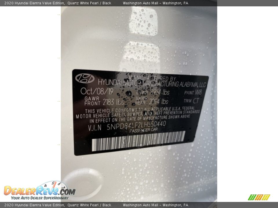 2020 Hyundai Elantra Value Edition Quartz White Pearl / Black Photo #10