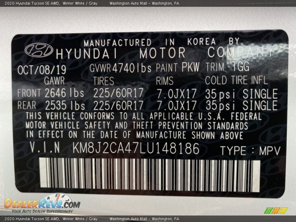 2020 Hyundai Tucson SE AWD Winter White / Gray Photo #10