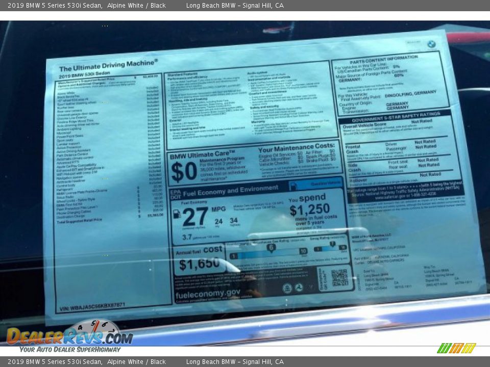 2019 BMW 5 Series 530i Sedan Alpine White / Black Photo #10