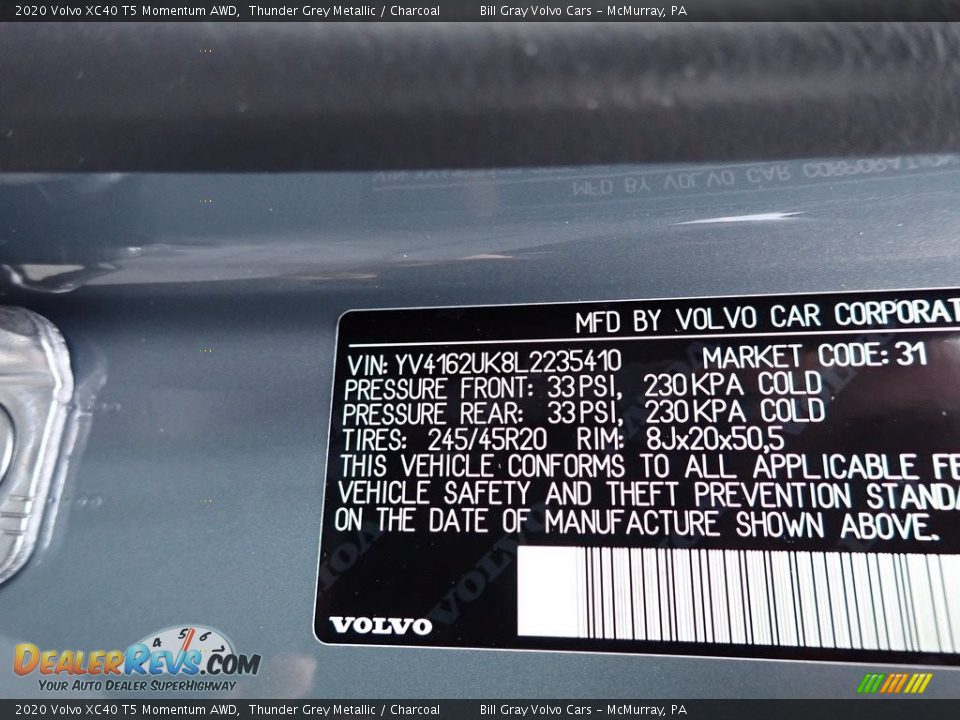 2020 Volvo XC40 T5 Momentum AWD Thunder Grey Metallic / Charcoal Photo #11