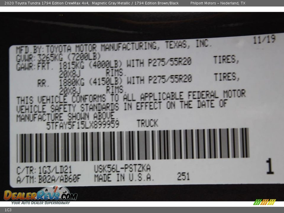 Toyota Color Code 1G3 Magnetic Gray Metallic