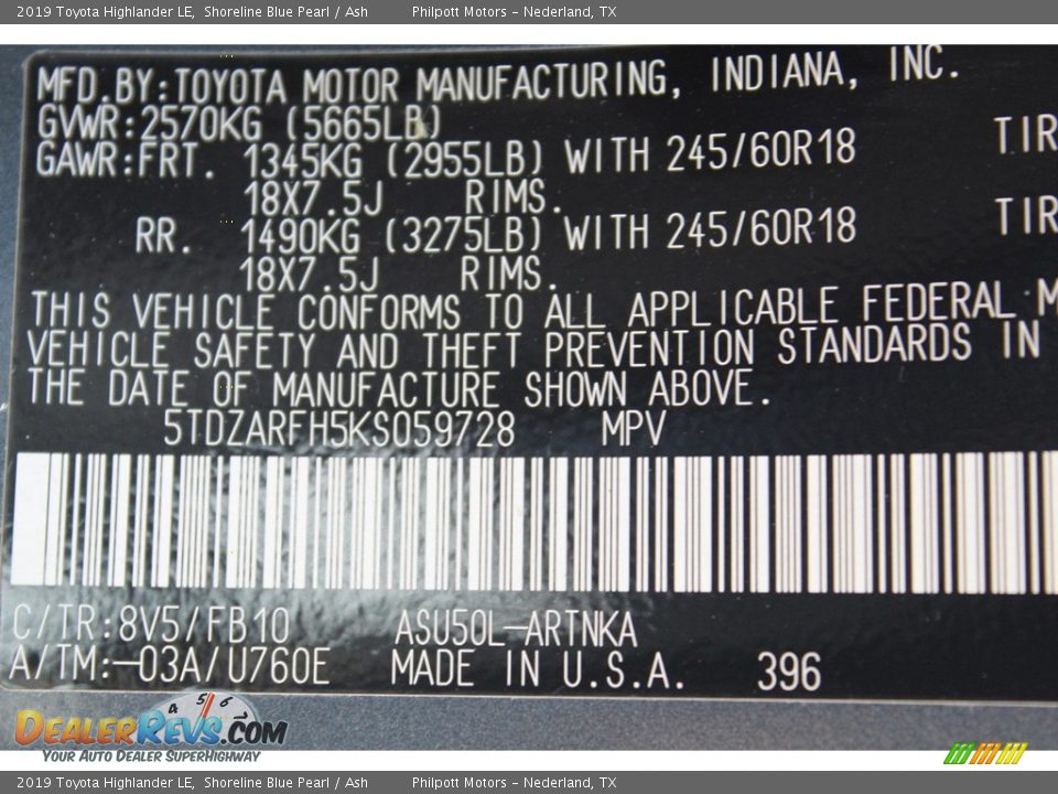 2019 Toyota Highlander LE Shoreline Blue Pearl / Ash Photo #25