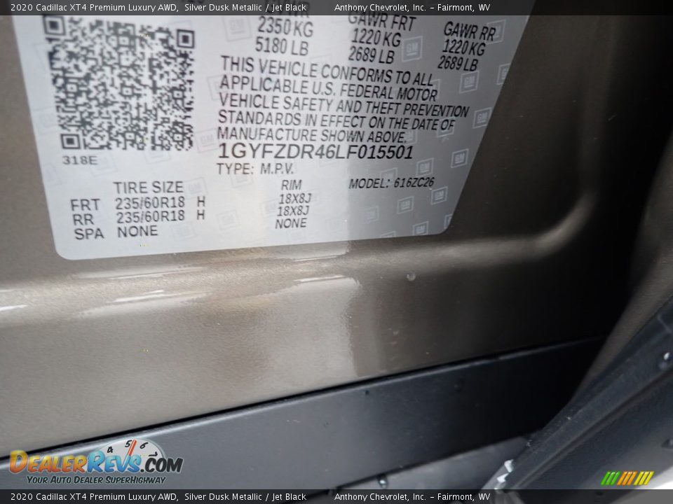 2020 Cadillac XT4 Premium Luxury AWD Silver Dusk Metallic / Jet Black Photo #15