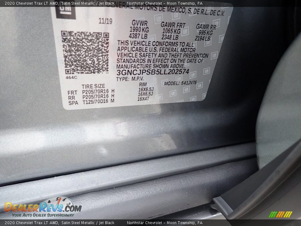 2020 Chevrolet Trax LT AWD Satin Steel Metallic / Jet Black Photo #15