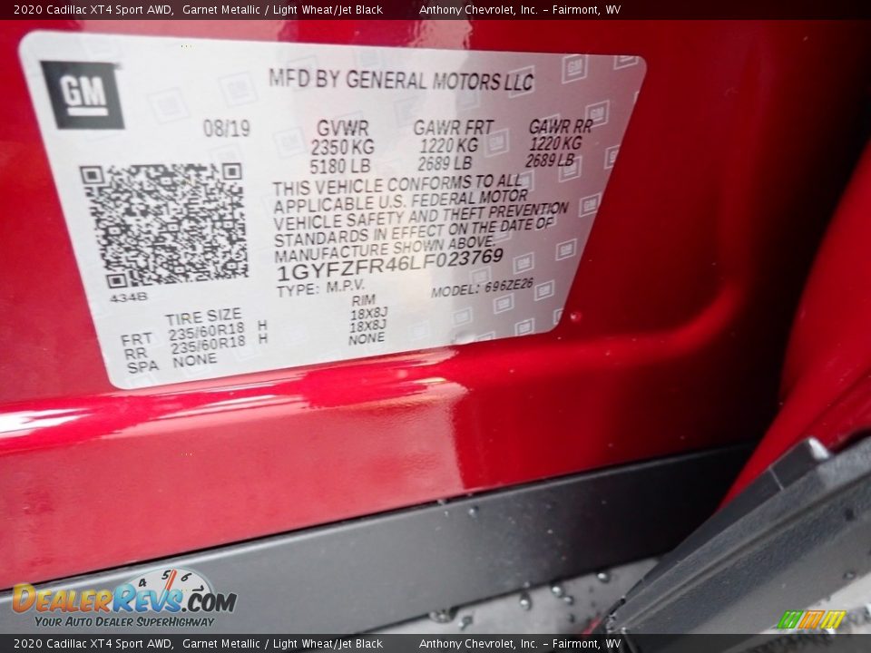 2020 Cadillac XT4 Sport AWD Garnet Metallic / Light Wheat/Jet Black Photo #13
