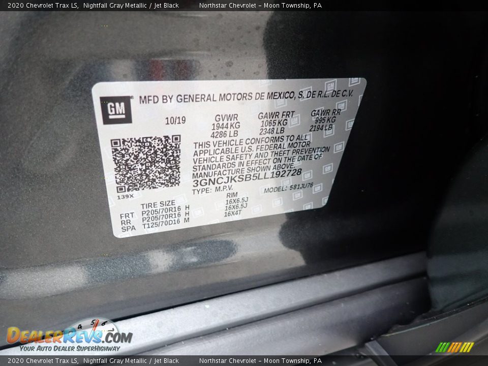 2020 Chevrolet Trax LS Nightfall Gray Metallic / Jet Black Photo #16
