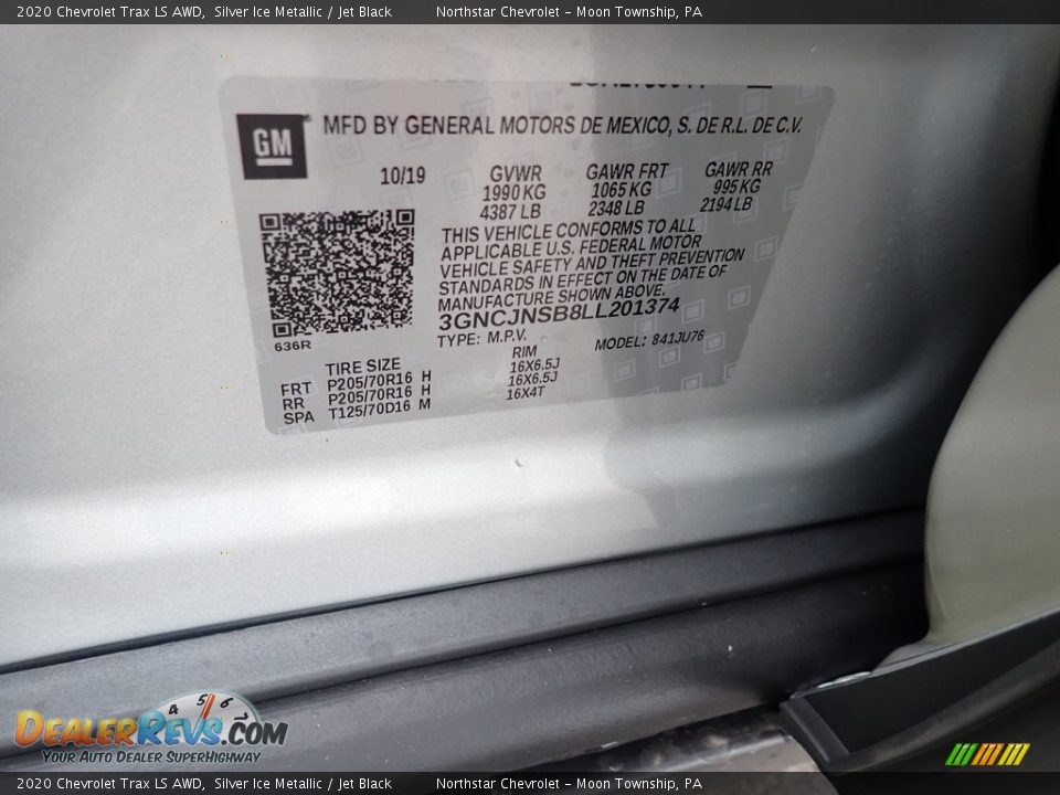 2020 Chevrolet Trax LS AWD Silver Ice Metallic / Jet Black Photo #16