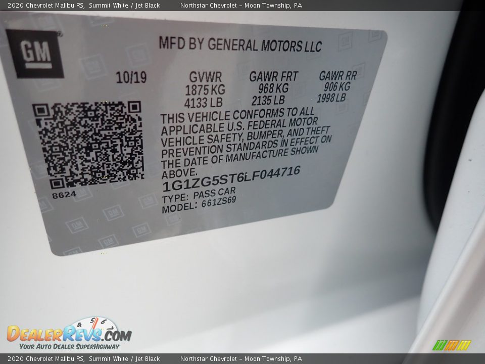 2020 Chevrolet Malibu RS Summit White / Jet Black Photo #16