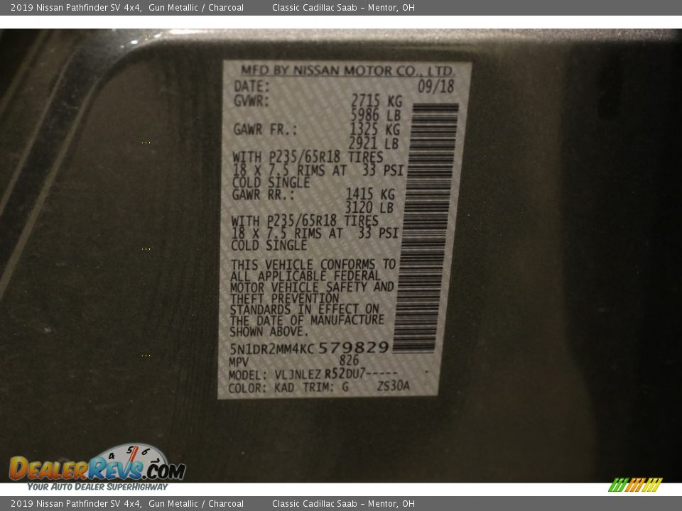 2019 Nissan Pathfinder SV 4x4 Gun Metallic / Charcoal Photo #30