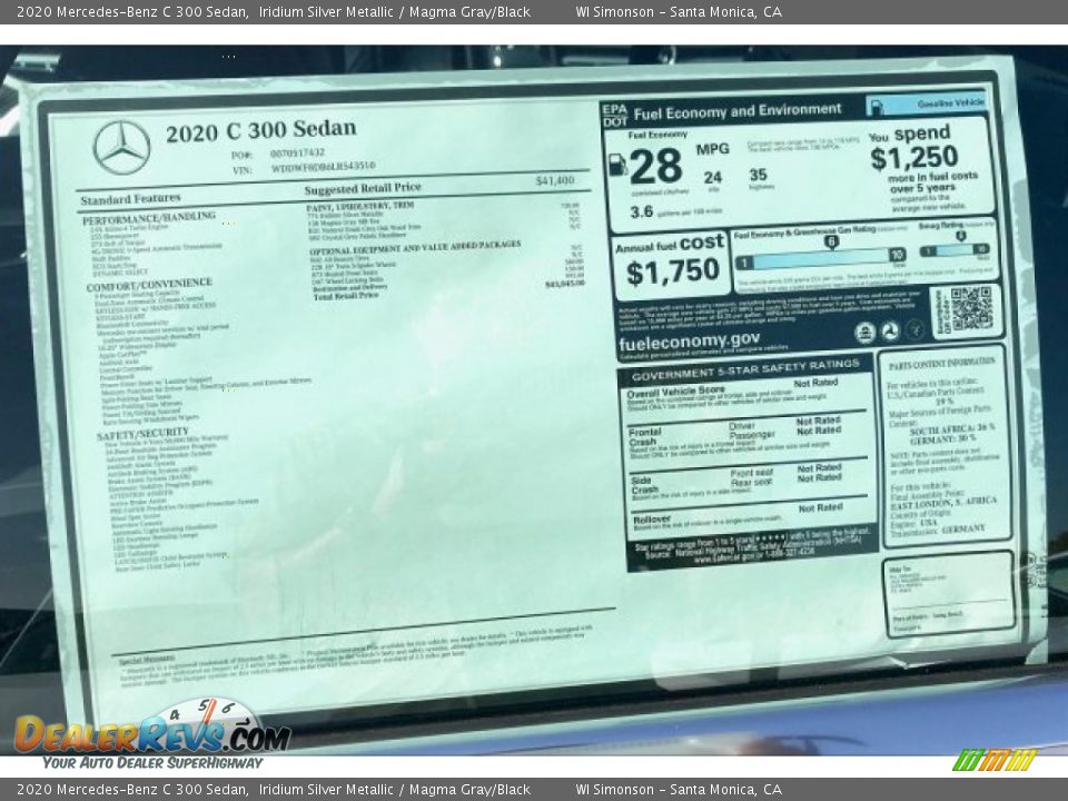 2020 Mercedes-Benz C 300 Sedan Iridium Silver Metallic / Magma Gray/Black Photo #10