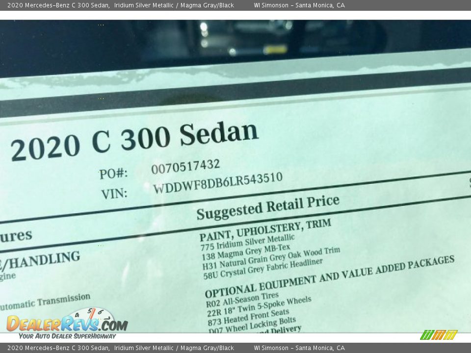 2020 Mercedes-Benz C 300 Sedan Iridium Silver Metallic / Magma Gray/Black Photo #11