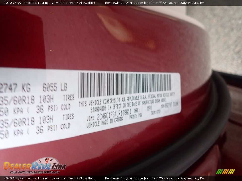 2020 Chrysler Pacifica Touring Velvet Red Pearl / Alloy/Black Photo #14