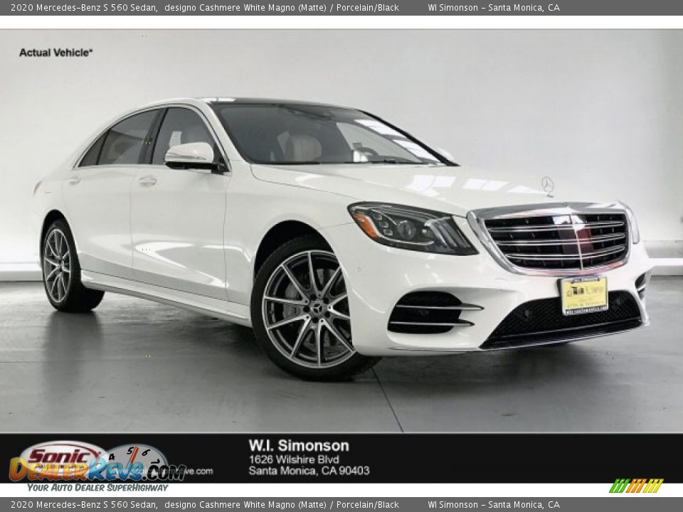 2020 Mercedes-Benz S 560 Sedan designo Cashmere White Magno (Matte) / Porcelain/Black Photo #1