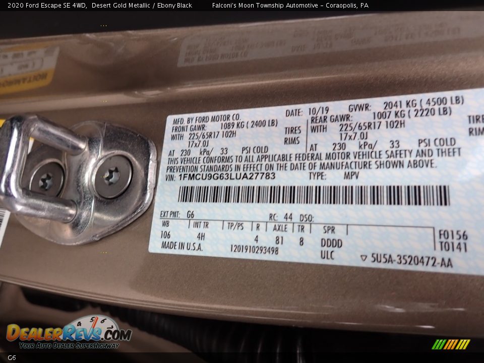 Ford Color Code G6 Desert Gold Metallic