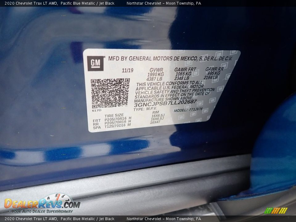 2020 Chevrolet Trax LT AWD Pacific Blue Metallic / Jet Black Photo #16
