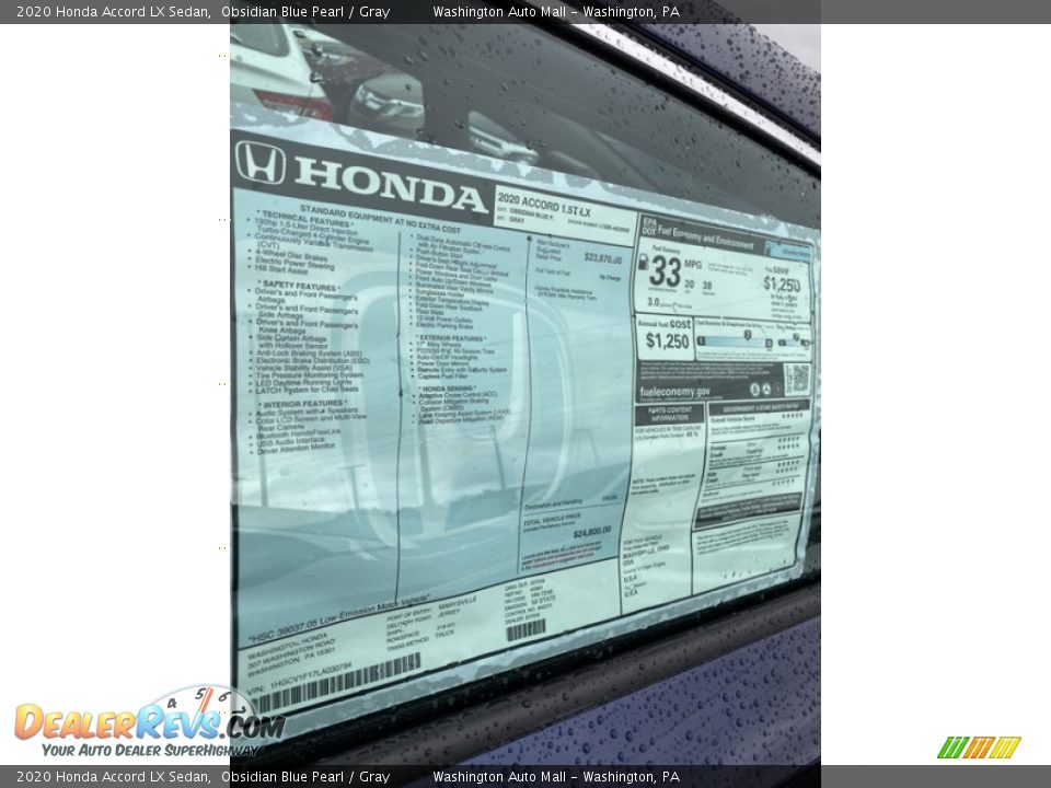 2020 Honda Accord LX Sedan Obsidian Blue Pearl / Gray Photo #15